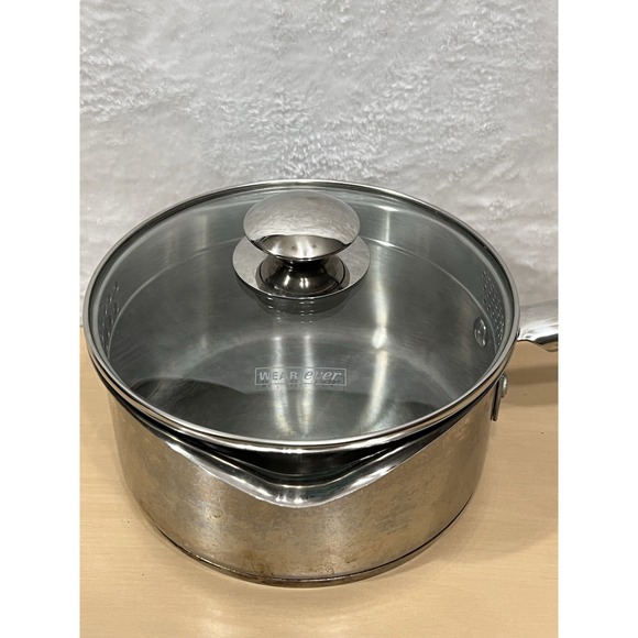 WearEver Stainless Saucepan Set 1 Qt + 2 Qt Glass Strainer Lids Double Spout - Picture 5 of 12